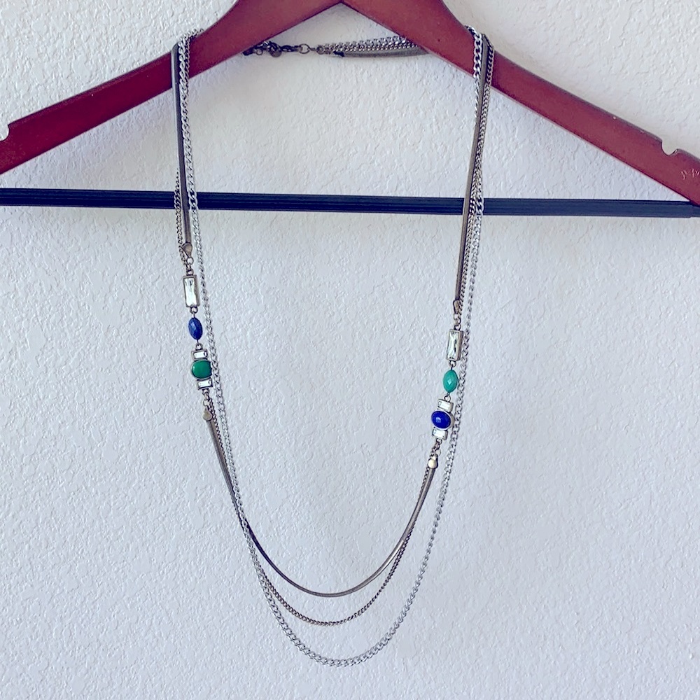 LOFT layered gold and silver chain beaded necklace